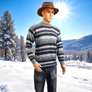 Pull péruvien bleu pour adultes, pull en alpaga du Pérou, pull en alpaga pour femmes, pulls en alpaga pour hommes, pulls du pérou, L (USA-10) (UK-12)