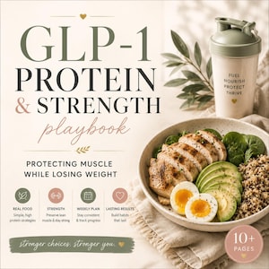 GLP-1 Protein & Strength Playbook | Muscle Preservation Planner | High Protein Meal Guide |Weekly Tracker | Printable PDF | GLP-1 Meal Ideas