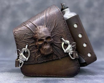 Handmade Leather Motorcycle Bag: Skull Embossed Sportster Bag
