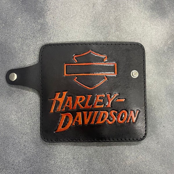 Handmade Leather Wallet Black Unisex Vegetal Leather Wallet Harley Davidson Wallet Handmade Motorcyclist Chopper Wallet