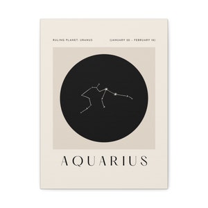 Impression esthétique sur toile Constellation du Verseau - Poster d'art minimaliste du signe du zodiaque astrologie - Décoration murale carte du ciel beige premium