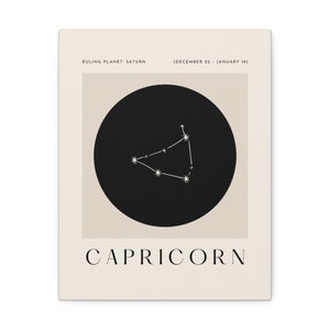 Steinbock Konstellation Ästhetischer Leinwanddruck - Minimalistische Astrologie Sternzeichen Kunst Poster - Premium Beige Sternenkarte Wanddekor