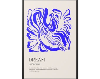 Blue Trendy Hand-Painted Canvas Print - Dream Definition - Abstract Art - Sustainable Home Decor - Black Frame