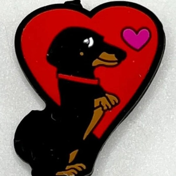 Dachshund Dog with Heart Silicone Focal Bead Heart