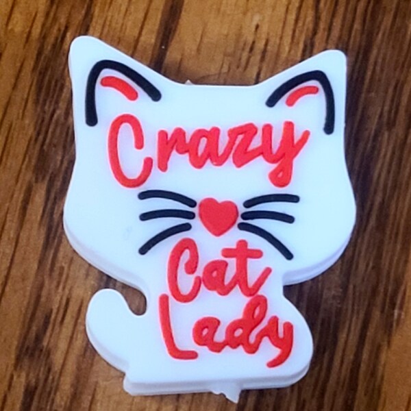 Crazy Cat Lady Silicone Focal Bead - White