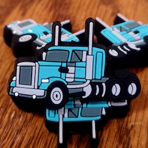 Blue Semi Truck Silicone Focal Bead