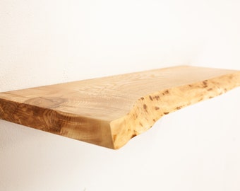 Handmade Floating Wooden Shelf - Live Edge, Hidden Bracket