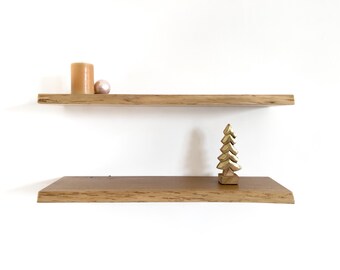 Two-Shelf Set – Wooden Shelves with Hidden Bracket, Long Bookshelves, Rustic Live Edge Shelves