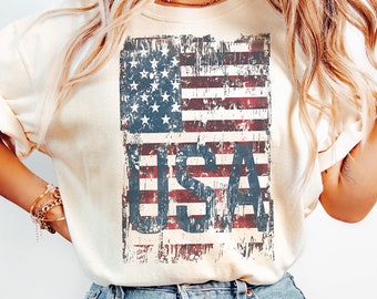 Bandera angustiada de EE.UU. PNG 4 de julio PNG Camisa patriótica Bandera americana Png 4 de julio Sublimación 4 de julio Camisa Usa Camisa Usa Png