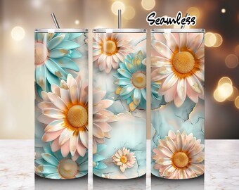 3D Daisy Tumbler Wrap Floral Print Pattern Sublimation Design 20oz Skinny Tumbler Digital Download PNG