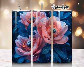 Donkere bloemen Tumbler ontwerpen, roze bloemen bloemen, rechte mager Tumbler Wrap PNG, 20oz sublimatie ontwerpen, digitale download