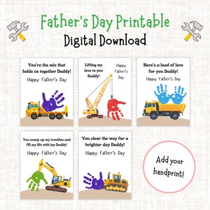 Fathers Day Handprint Craft Bundle Printable Fathers Day Craft Construction Handprint Art Gift Fathers Day Activity Page For Him Daddy Craft