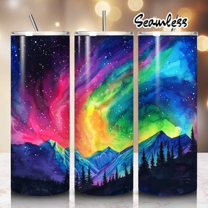 Northern Lights Rainbow 20oz Tumbler Wrap PNG Aurora Borealis Sublimation Designs Tumbler Wrap PNG Print Seamless Pattern Tumbler PNG
