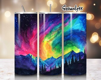 Norrsken PNG Tumbler Wrap Aurora Borealis 20oz Skinny Tumbler Sublimeringsdesign PNG Digital Nedladdning