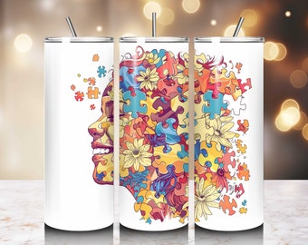 Autism Mom Autism Awareness Puzzle Mom 20oz Skinny Tumbler Autism Tumbler Wrap Awareness Design Autism Awareness Puzzle Pattern Design