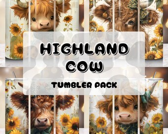 Zonnebloem Baby Highland Cow Tumbler Wrap Bundel 20oz Tumbler Highland Cow PNG Sublimatie Design Digitale Download Western Boho Zonnebloem
