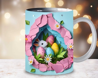 Easter Bunny Mug Wrap, 3D Seamless Design (PNG)