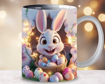 3D Easter Bunny Mug Wrap, 11oz 15oz Mug Design (Digital Download)