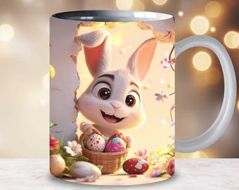 Easter Bunny Mug Wrap, 3D Sublimation Design (Digital Download)
