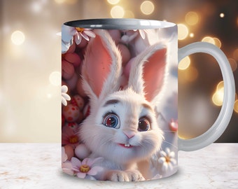 3D Easter Bunny Sublimation 3D Mug Wrap Easter Eggs Digital 11oz 15oz Mug Design Easter Mug 11oz Mug PNG 15oz Easter Mug Wrap