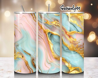 Pink Gold Blue Marble Texture 20oz Tumbler Wrap PNG Sublimation Designs Tumbler Wrap PNG Print Seamless Pattern Tumbler PNG