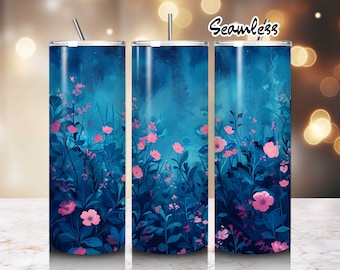 Bekerontwerpen met donkere bloemen, mysterieuze bosbloemen, rechte magere beker Wrap PNG, 20oz sublimatieontwerpen, digitale download
