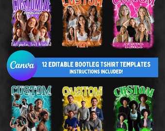 12 Pack Custom Bootleg Shirt Editable Canva Template DIY Rap Shirt Template Sublimation Design Bootleg Rap Tee Canva Template Bundle DIY