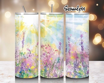Watercolor Wildflower Sunset Tumbler Wrap, Seamless Design (Digital Download)