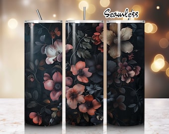 Donkere bloemen Tumbler ontwerpen, donkere bloemen, rechte magere Tumbler Wrap PNG, 20oz sublimatie ontwerpen, digitale download