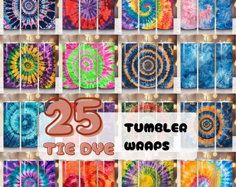 Tie Dye Skinny Tumbler Wraps, PNG-bundel, Tie Dye-ontwerpen, sublimatieontwerpen om af te drukken, PNG-bundelpakket, 20oz Skinny Tumbler Wrap