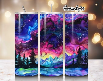 Northern Lights Tumbler Wrap 20oz Skinny Tumbler Sublimation Design PNG Digital Download
