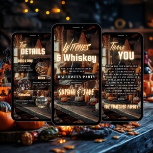 Witches & Whiskey Editable Digital Halloween Party Invitation Halloween Invitation Instant Download Editable Canva Halloween Invitation