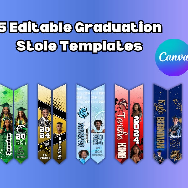 Klasse von 2024 Stola Vorlage für Graduierung Stola Sublimation 2024 Graduierung Vorlage Personalisierte Grad 2024 Klasse Vorlage Canva DIY Stola