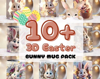 3D Easter Bunny Mug Wrap Bundle, PNG Digital Download