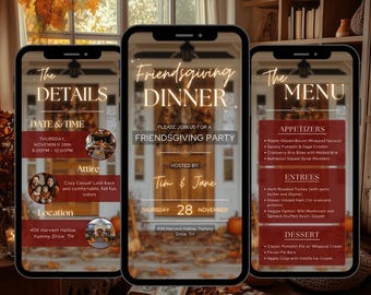 Digital Friendsgiving Dinner Invitation Dinner Party Invite Canva Template for Him for Her Editable Template DIY Thanksgiving Menu