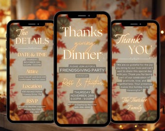 Digitale Thanksgiving-dineruitnodiging Friendsgiving-dineruitnodiging Canva-sjabloon voor hem voor haar Thanksgiving 2024 DIY Thanksgiving-menu