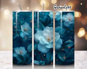 Wikkelontwerp beker met donkere bloemen, witte bloemen, png (digitale download)