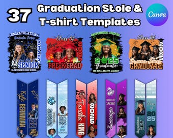 37 Graduation Shirt Template Bundle PNG Sublimation 2026 Graduation Stole Template Personalized Grad Class Editable Canva Template Design