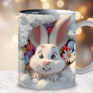 3D Easter Bunny Sublimation 3D Mug Wrap Easter Eggs Digital 11oz 15oz Mug Design Easter Mug 11oz Mug PNG 15oz Easter Mug Wrap