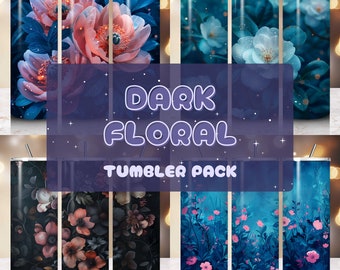 Donkere bloemen betoverde bos tuimelaar wrap bundel 20oz tuimelaar PNG sublimatie ontwerp digitale download