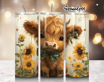 Omslagdoek baby Highland Cow zonnebloem, 20oz sublimatieontwerp (digitale png-download)