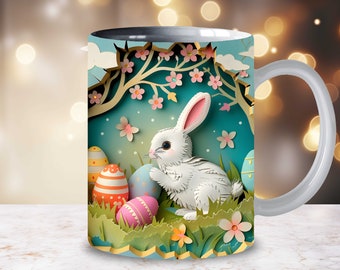Easter Bunny Mug Wrap, 3D Seamless Design (PNG)
