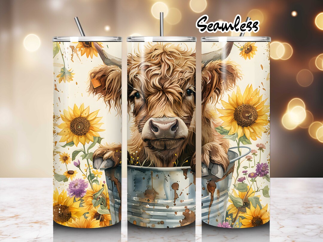 Cute Baby Highland Cow in a Bucket Tumbler Wrap Straight Skinny Tumbler ...