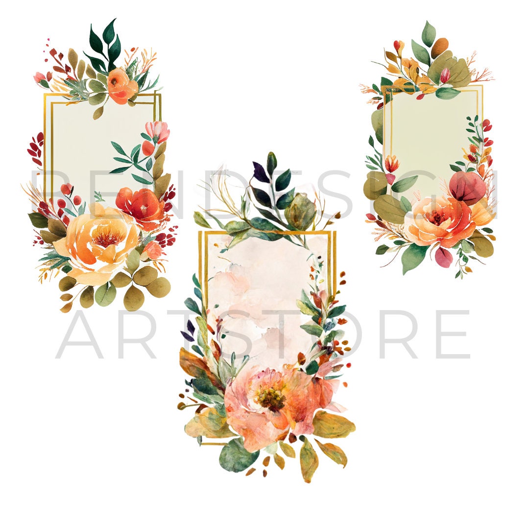 Watercolor Floral Frames Clip Art 11 PNG Bundle Greenery Clipart ...