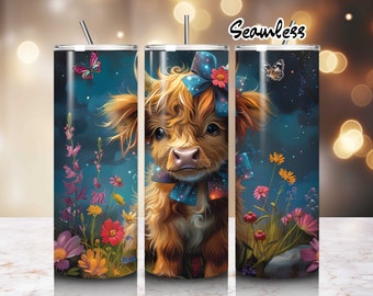 Highland Cow Galaxy Tumbler Wrap, sublimatieontwerp (digitale download)