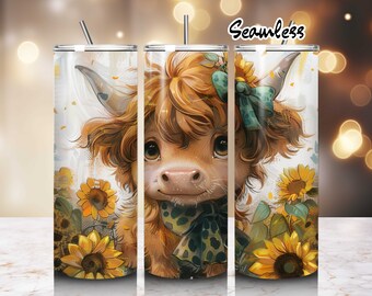 Omslagdoek baby Highland Cow zonnebloem, sublimatieontwerp (digitale png-download)