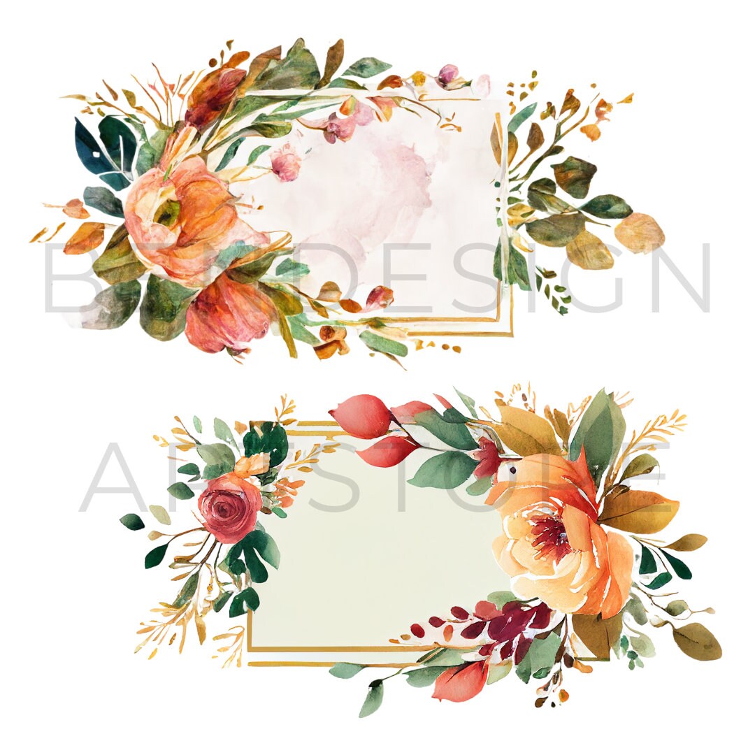 Watercolor Floral Frames Clip Art 11 PNG Bundle Greenery Clipart ...