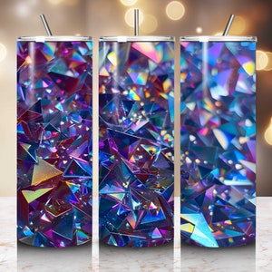 3D Glitter Crystal Holographic Seamless Sparkling Tumbler Wrap Sublimation Design 20oz Straight Wrap PNG Digital Download
