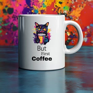 Colorful Cat Coffee Mug: Abstract Art, Gift for Cat Lovers