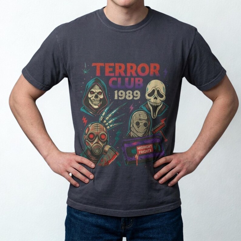 Terror Club 1989 Horror T-Shirt: Retro 80s Slasher VHS Collage Graphic 画像 5